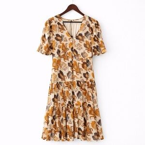 Kobi Halperin Dena Tiered Ikat Print Midi Dress M Boho Orange Floral